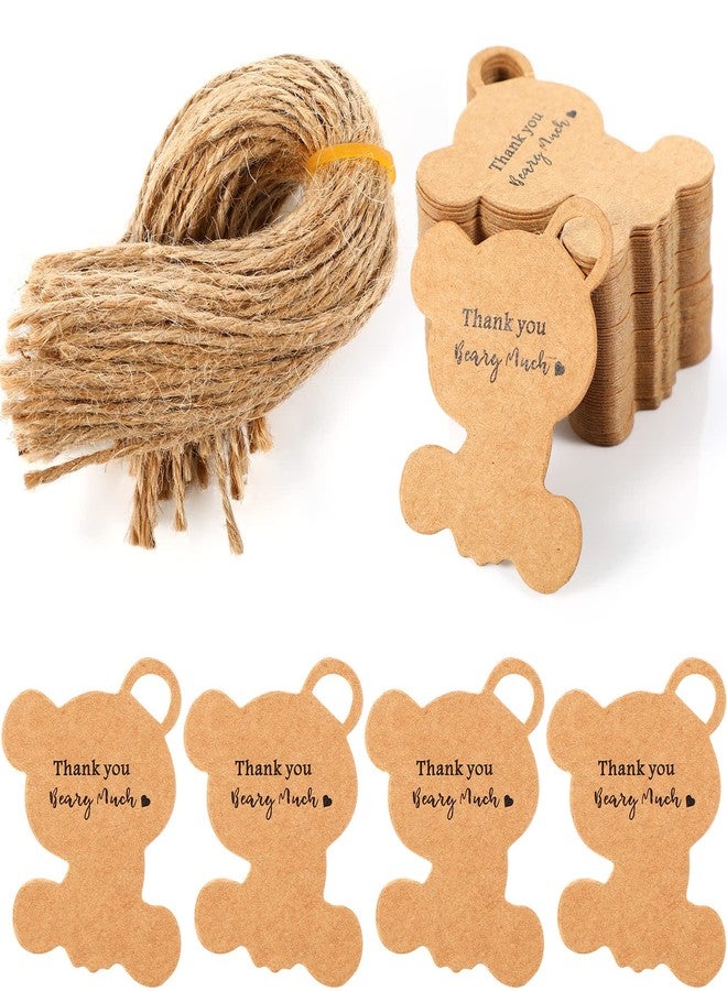 Spakon 100 Pcs Bear Shaped Thank You Gift Tags Baby Shower Party Favors Brown Kraft Paper Tags with String for Bear Theme Baby Shower Gender Reveal Wedding Christmas Birthday Party Favors - Image 1